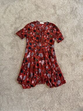 A.L.C. Sosta Red Floral Tie-Neck Short Sleeve Dress